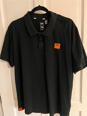 KTM Men's Black Polo with Orange Logo